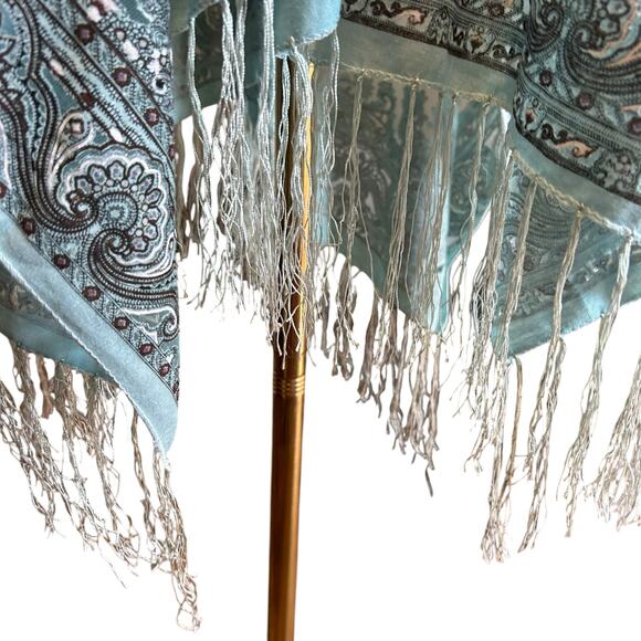 Teal Burn Out Poncho Shawl Paisley Women's One Size Sheer Fringe BOHO Artsy - Picture 6 of 8